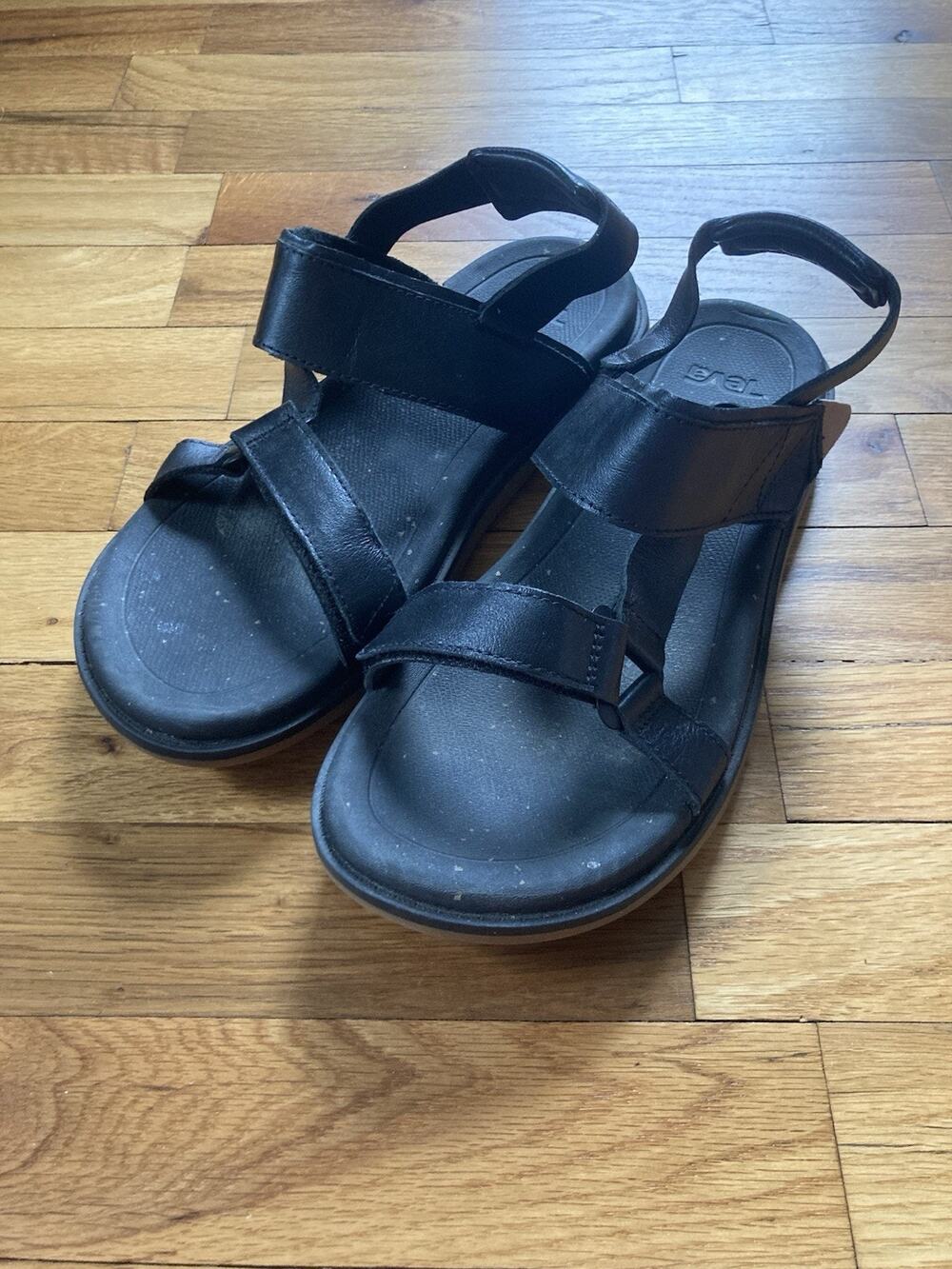 TEVA Madera Platform Black Leather Sandals Women's Size 8.5 US